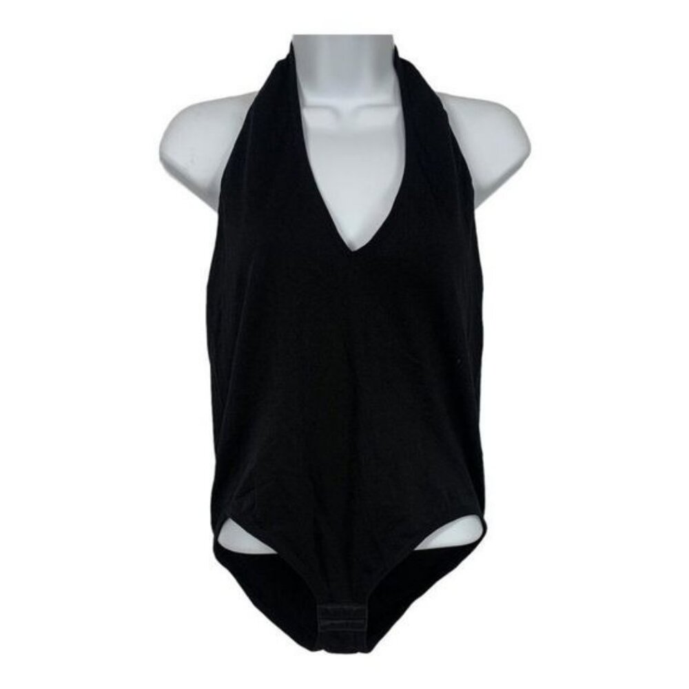 Madrag Halter Bodysuit Womens M/L Black Stretch Nylon Blend Sleeveless Low Back